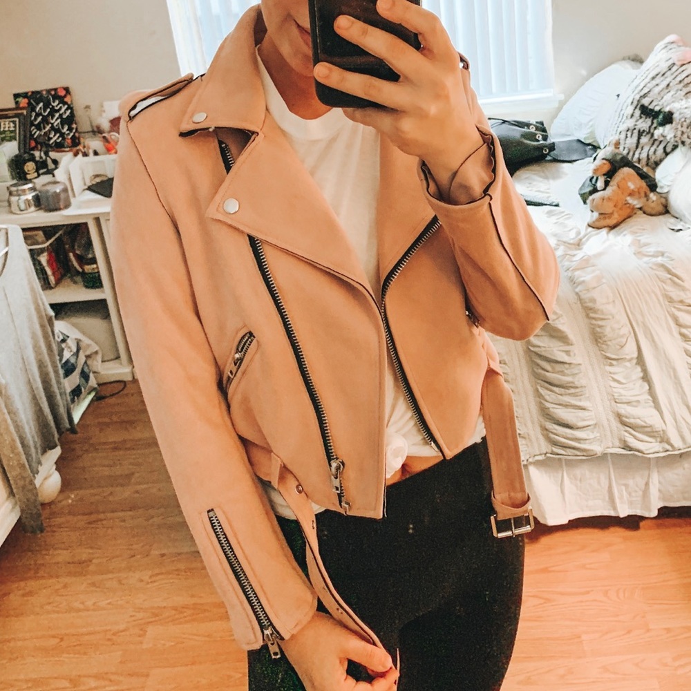 Suede Pink moto jacket